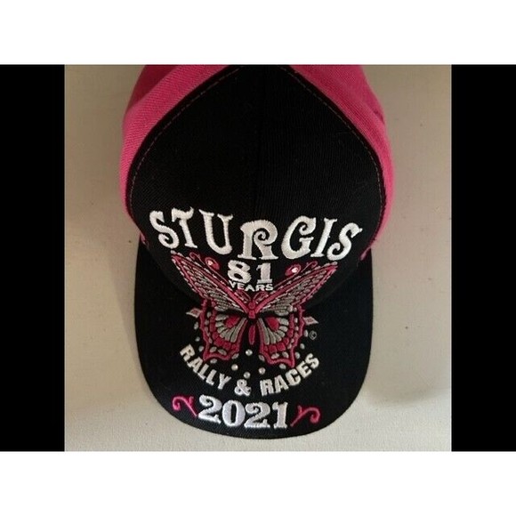 Rally & Races 2021 Sturgis 81 Years Adjustable Hat Pink Black White GUC - Picture 2 of 4